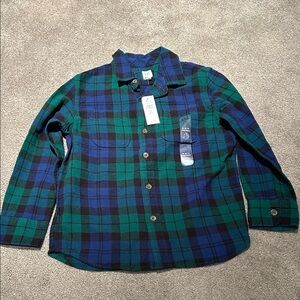 GAP Kids Blue and Green Plaid Button Down Shirt